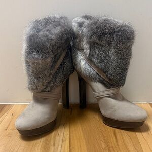 Coach Athena Rabbit Gray Fur-Trimmed Women's Boots size 8.5